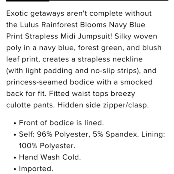 Lulu's Rainforest Strapless Jumpsuit - Like New (XS) - Picture 9 of 9